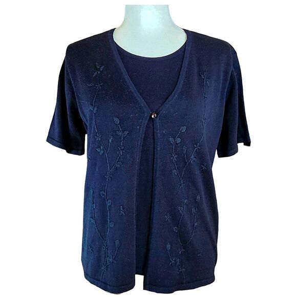 Vintage Emma James Short Sleeved Embroidered Black Sweater Size M - Picture 1 of 12